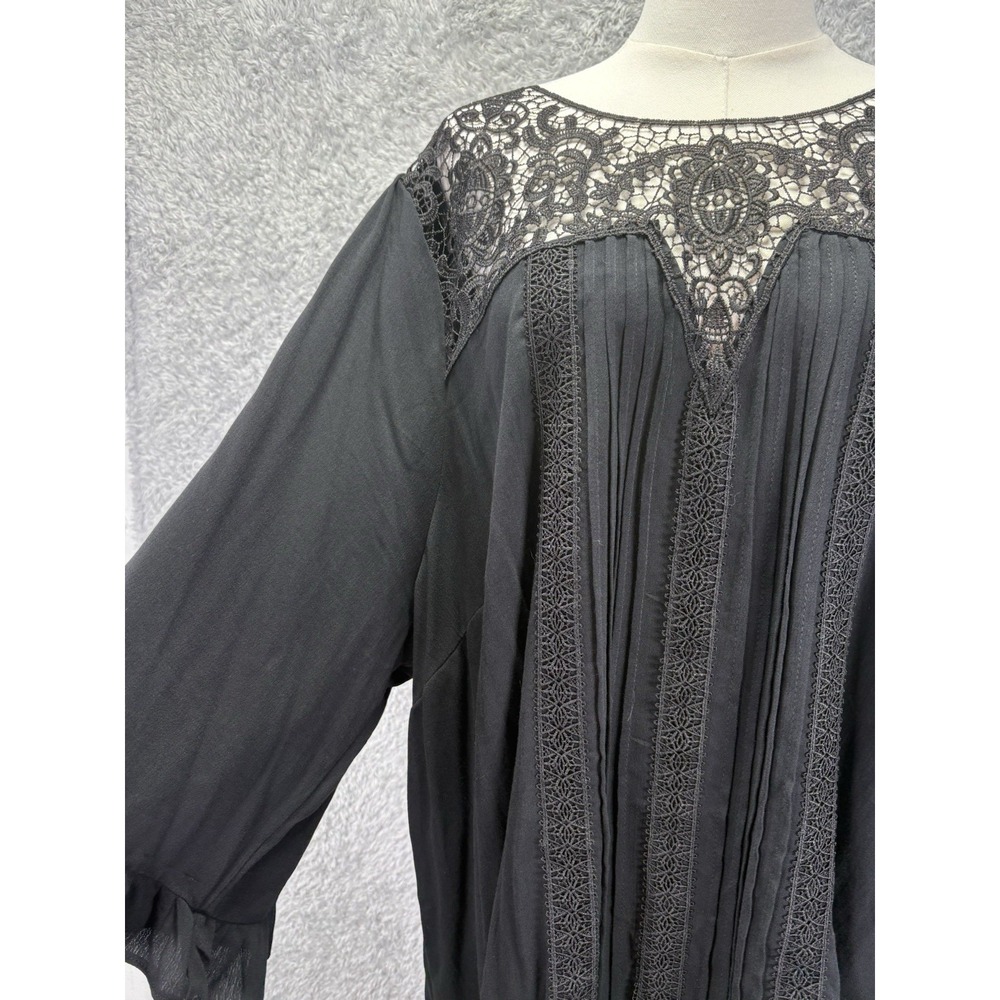 Torrid Womens Size 4 Black Lace Tunic Blouse Pintuck Ruffle Sleeve Boho Plus - Picture 5 of 11